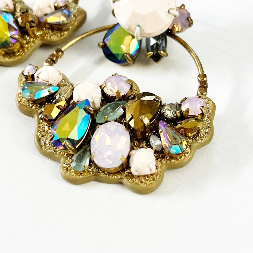 J. Crew Pink & Aurora Borealis Leather Back Hoop Earrings - Picture 6 of 9